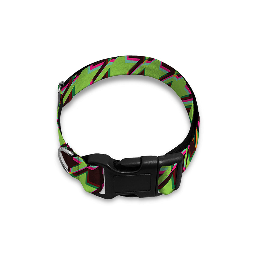 Trippy green Houndstooth Pattern Print Dog Collar