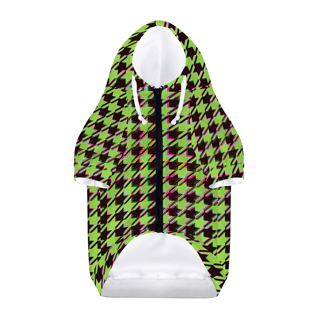 Trippy green Houndstooth Pattern Print Dog Zip Up Hoodie