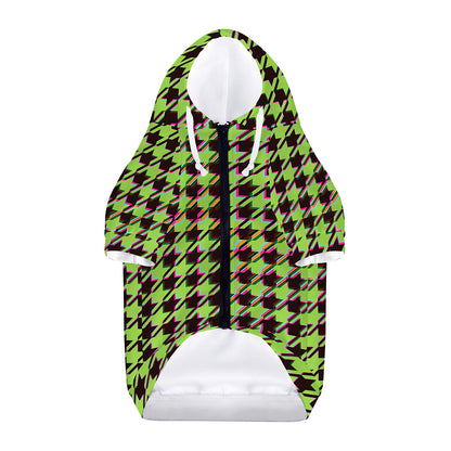 Trippy green Houndstooth Pattern Print Dog Zip Up Hoodie
