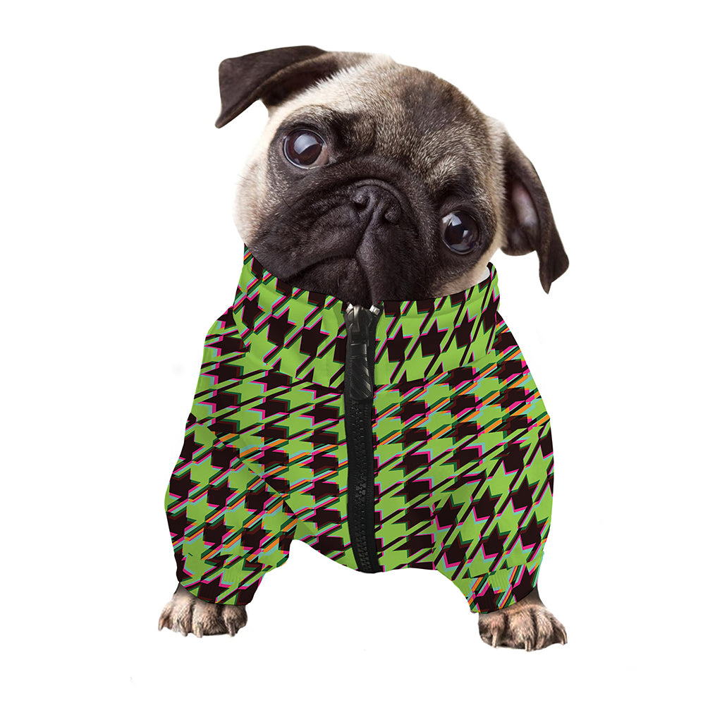 Trippy green Houndstooth Pattern Print Dog Zip Up Jacket