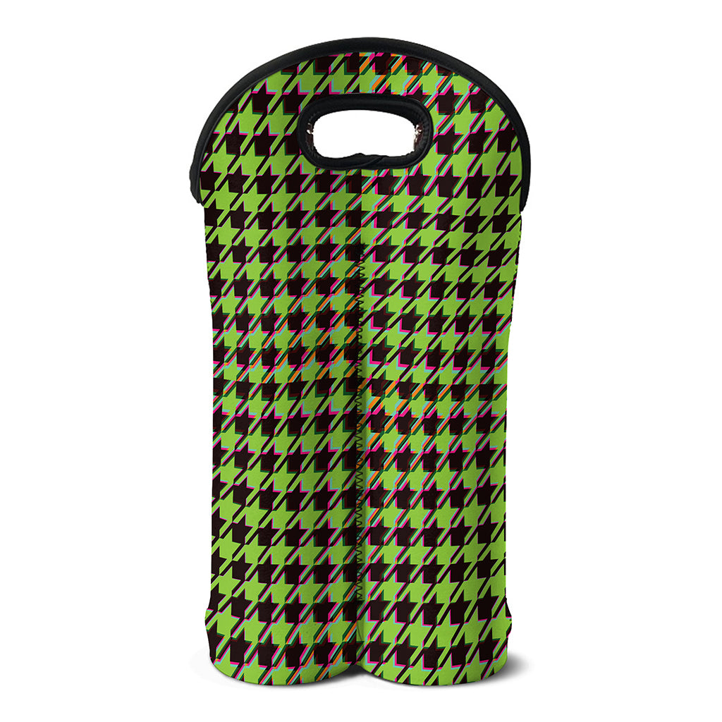 Trippy green Houndstooth Pattern Print Double Neoprene Wine Tote