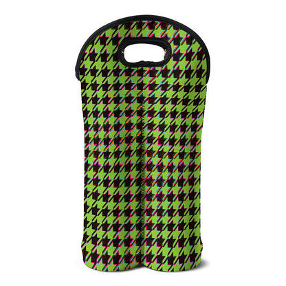 Trippy green Houndstooth Pattern Print Double Neoprene Wine Tote