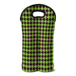 Trippy green Houndstooth Pattern Print Double Neoprene Wine Tote