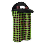 Trippy green Houndstooth Pattern Print Double Neoprene Wine Tote