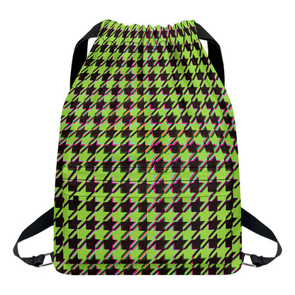 Trippy green Houndstooth Pattern Print Drawstring Backpack