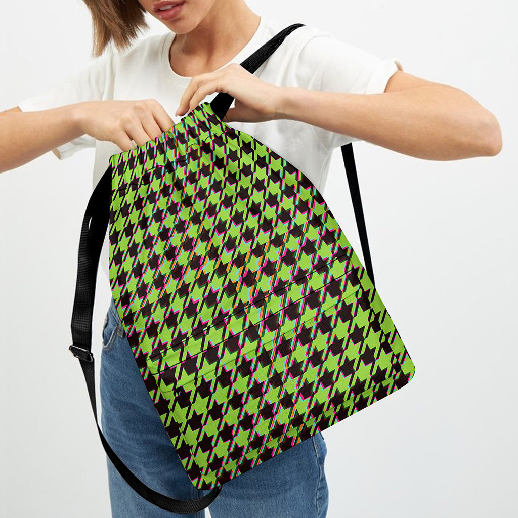Trippy green Houndstooth Pattern Print Drawstring Backpack