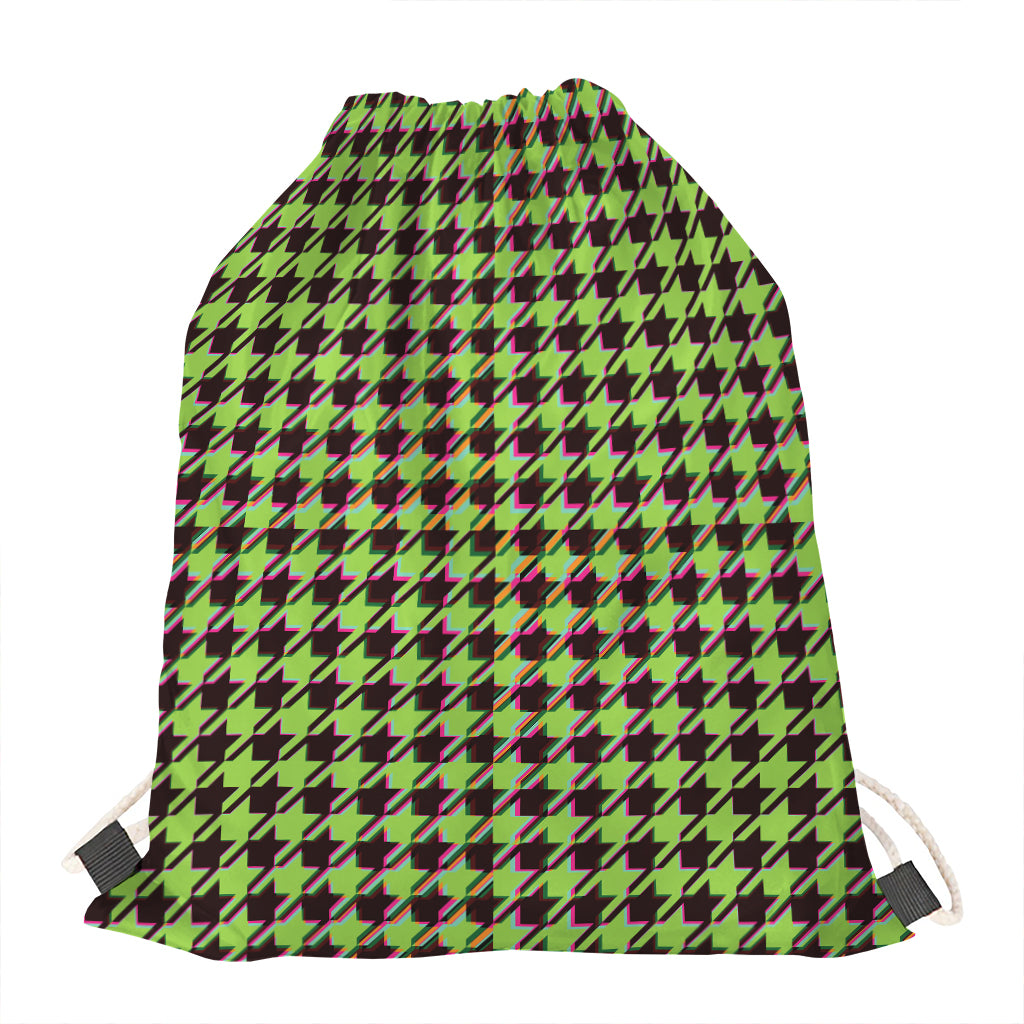 Trippy green Houndstooth Pattern Print Drawstring Bag