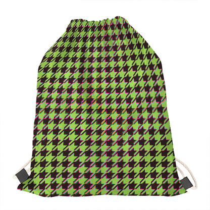 Trippy green Houndstooth Pattern Print Drawstring Bag