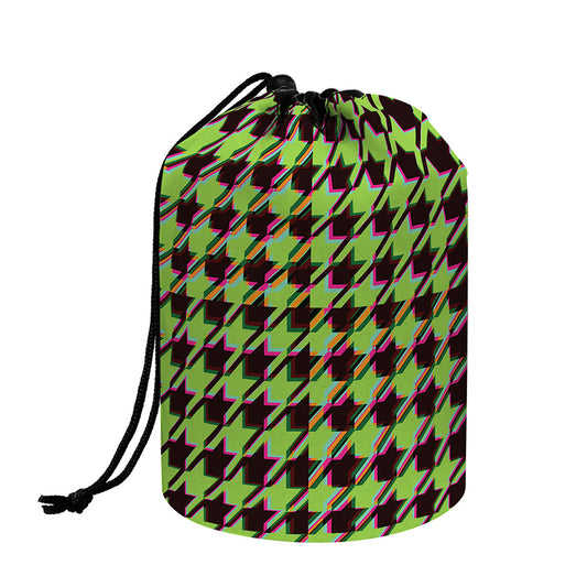 Trippy green Houndstooth Pattern Print Drawstring Makeup Bag