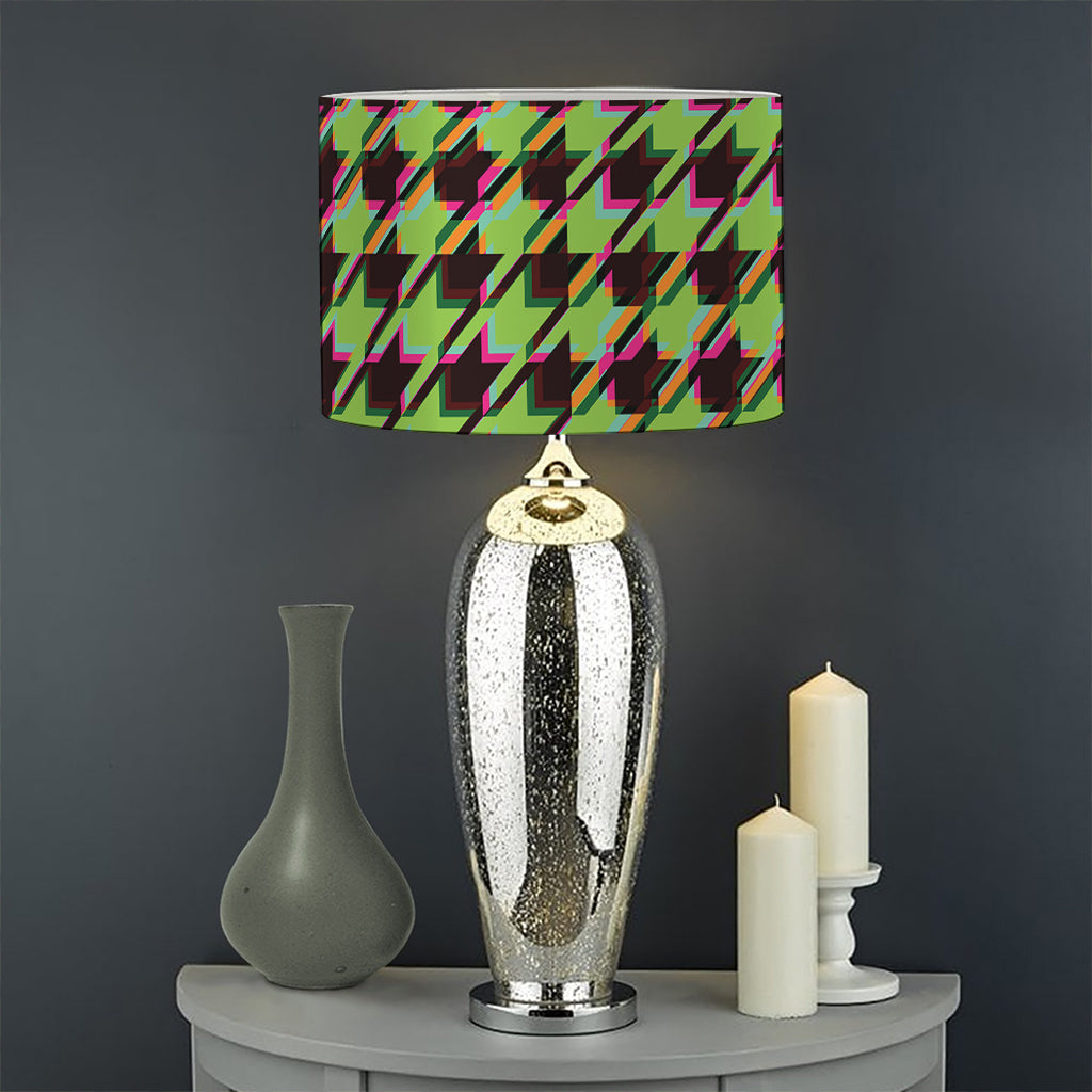Trippy green Houndstooth Pattern Print Drum Lamp Shade