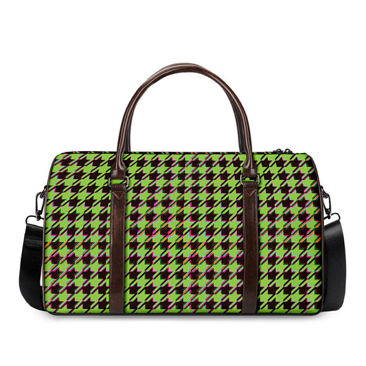 Trippy green Houndstooth Pattern Print Duffle Bag