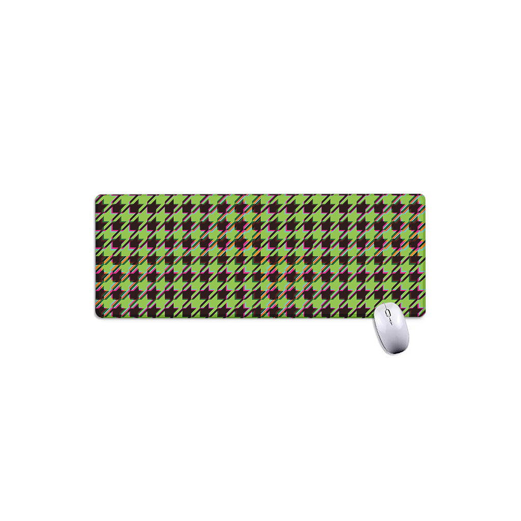 Trippy green Houndstooth Pattern Print Extended Mouse Pad
