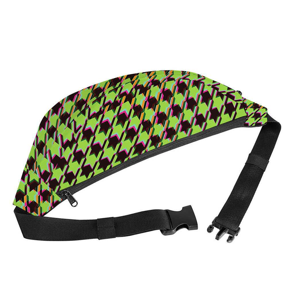 Trippy green Houndstooth Pattern Print Fanny Pack