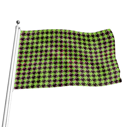 Trippy green Houndstooth Pattern Print Flag