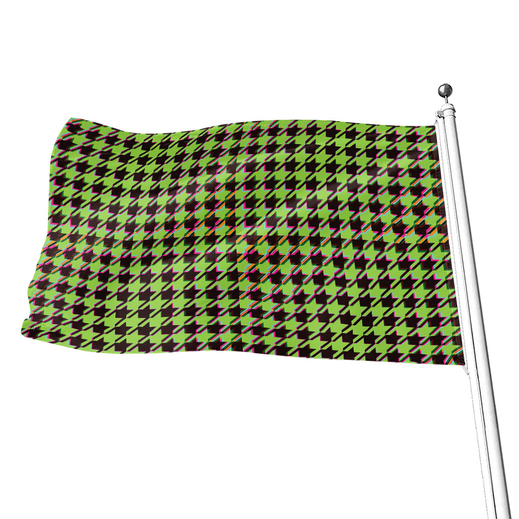 Trippy green Houndstooth Pattern Print Flag