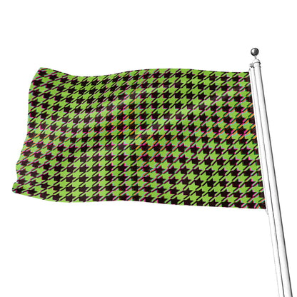 Trippy green Houndstooth Pattern Print Flag