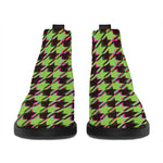 Trippy green Houndstooth Pattern Print Flat Ankle Boots