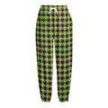Trippy green Houndstooth Pattern Print Fleece Lined Knit Pants