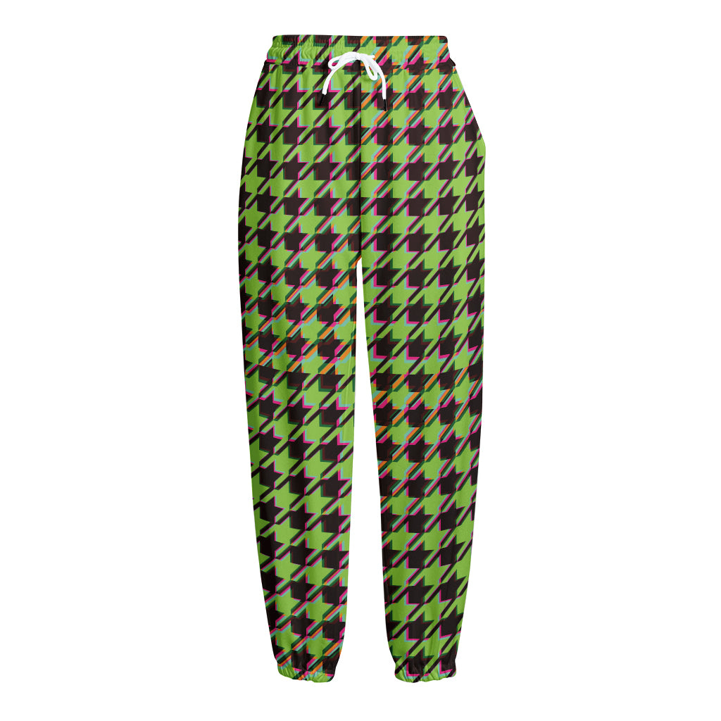 Trippy green Houndstooth Pattern Print Fleece Lined Knit Pants