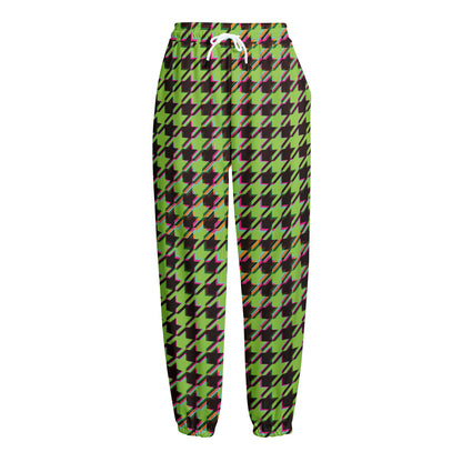 Trippy green Houndstooth Pattern Print Fleece Lined Knit Pants