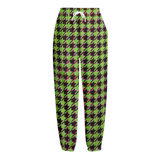 Trippy green Houndstooth Pattern Print Fleece Lined Knit Pants