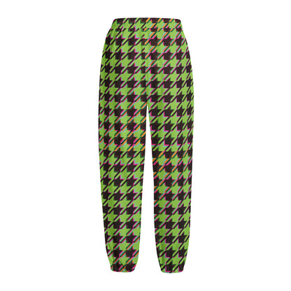 Trippy green Houndstooth Pattern Print Fleece Lined Knit Pants
