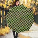 Trippy green Houndstooth Pattern Print Foldable Umbrella