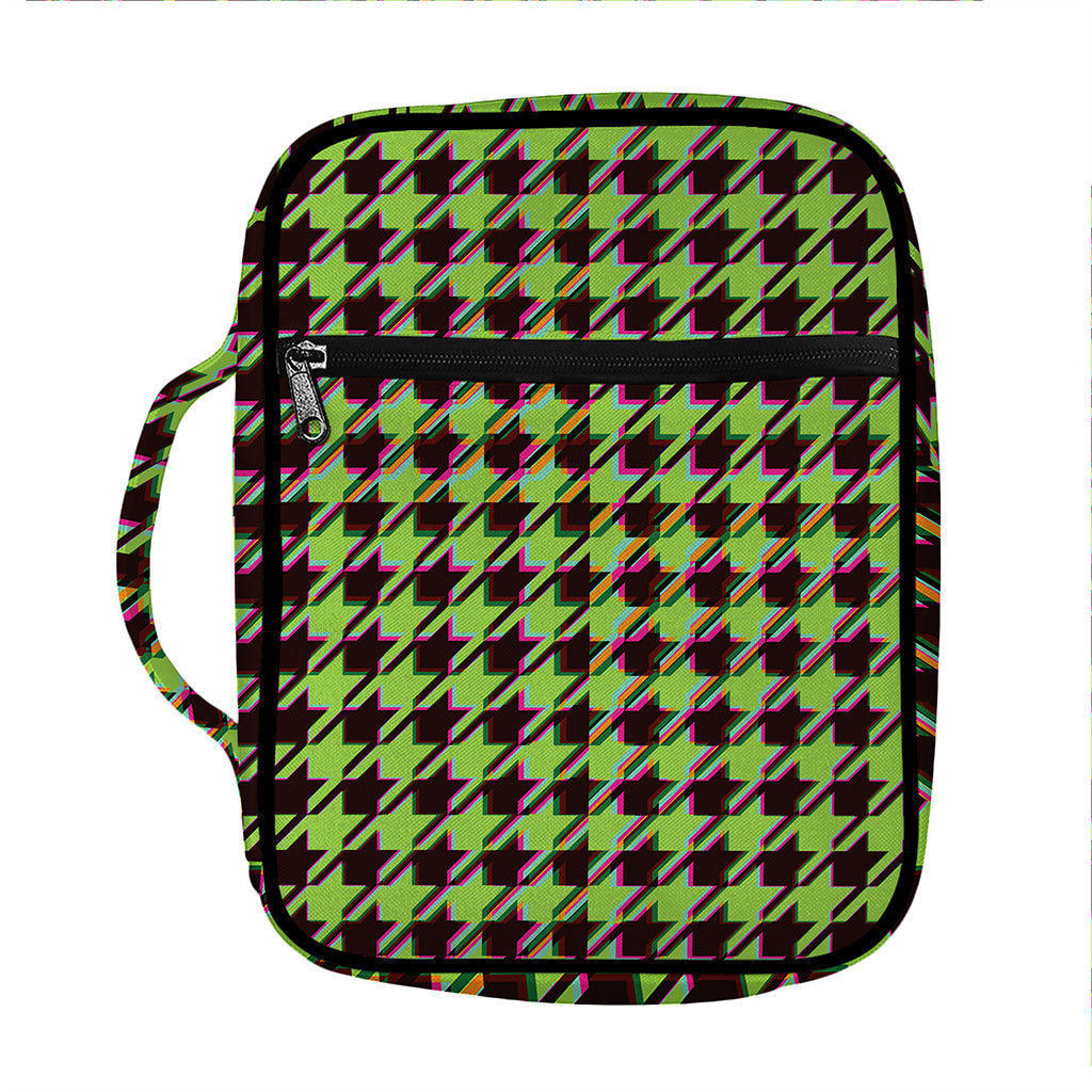 Trippy green Houndstooth Pattern Print Front Pocket Bible Bag