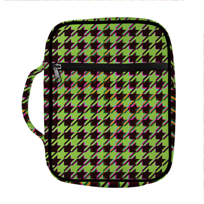 Trippy green Houndstooth Pattern Print Front Pocket Bible Bag