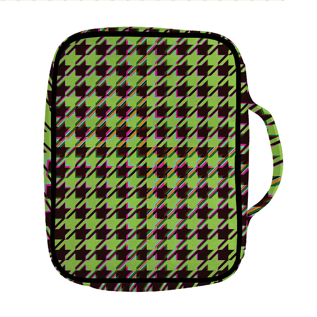Trippy green Houndstooth Pattern Print Front Pocket Bible Bag