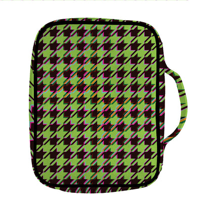 Trippy green Houndstooth Pattern Print Front Pocket Bible Bag