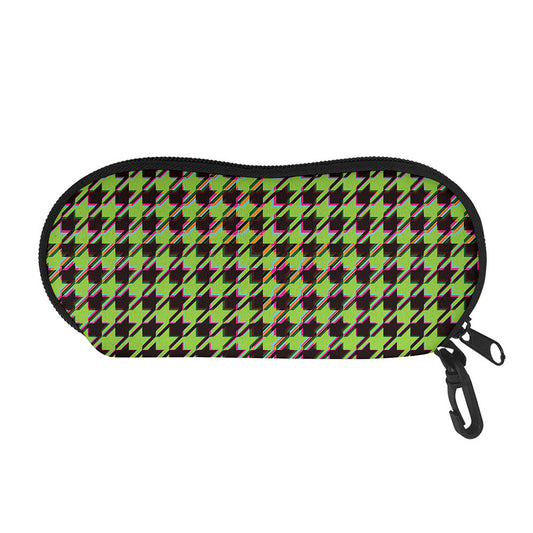 Trippy green Houndstooth Pattern Print Glasses Case
