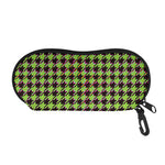 Trippy green Houndstooth Pattern Print Glasses Case