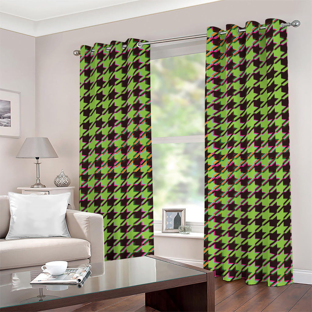 Trippy green Houndstooth Pattern Print Grommet Curtains