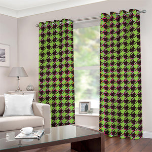 Trippy green Houndstooth Pattern Print Grommet Curtains