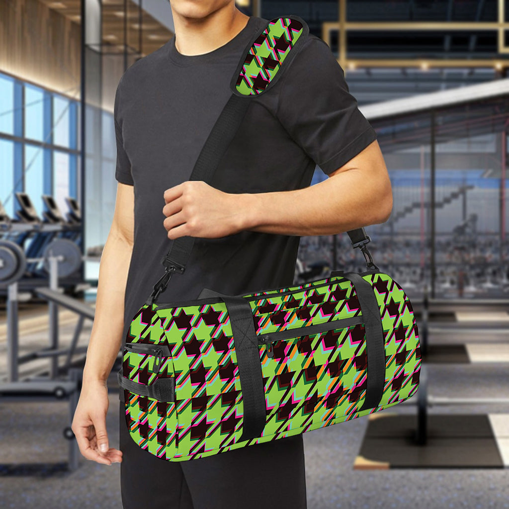 Trippy green Houndstooth Pattern Print Gym Bag