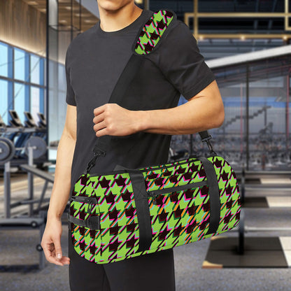 Trippy green Houndstooth Pattern Print Gym Bag