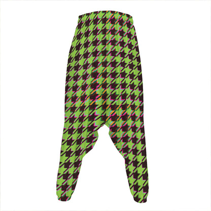 Trippy green Houndstooth Pattern Print Hammer Pants