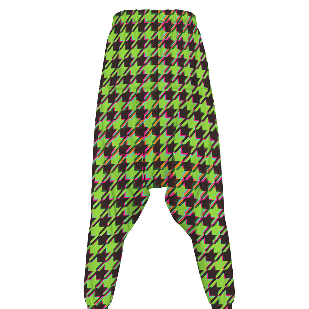 Trippy green Houndstooth Pattern Print Hammer Pants