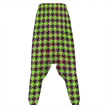 Trippy green Houndstooth Pattern Print Hammer Pants