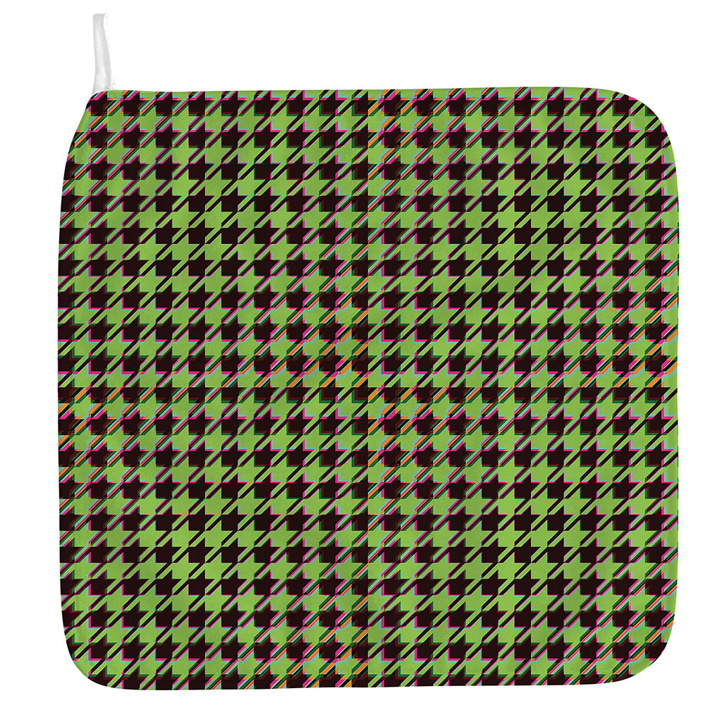 Trippy green Houndstooth Pattern Print Hand Towel