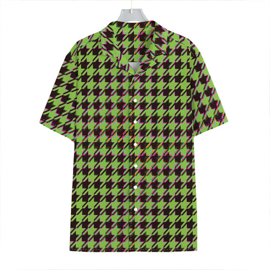 Trippy green Houndstooth Pattern Print Hawaiian Shirt