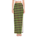 Trippy green Houndstooth Pattern Print High Slit Maxi Skirt