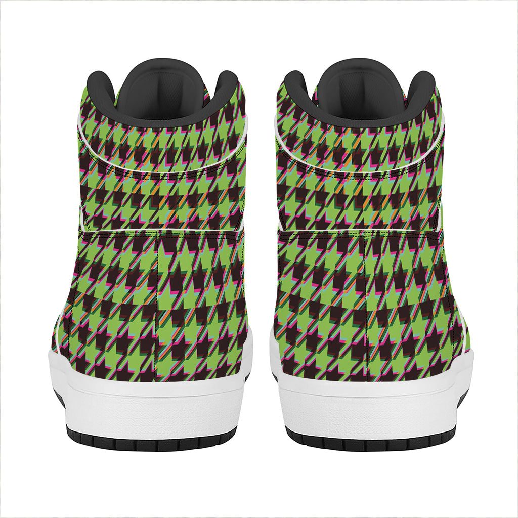 Trippy green Houndstooth Pattern Print High Top Leather Sneakers
