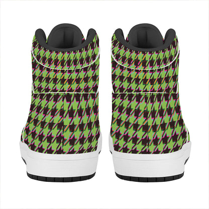 Trippy green Houndstooth Pattern Print High Top Leather Sneakers