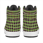 Trippy green Houndstooth Pattern Print High Top Leather Sneakers