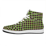 Trippy green Houndstooth Pattern Print High Top Leather Sneakers