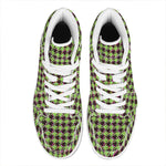 Trippy green Houndstooth Pattern Print High Top Leather Sneakers