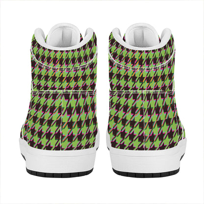 Trippy green Houndstooth Pattern Print High Top Leather Sneakers