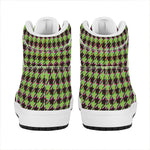 Trippy green Houndstooth Pattern Print High Top Leather Sneakers
